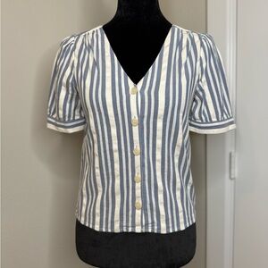 Striped Blue and White Button-Up Top